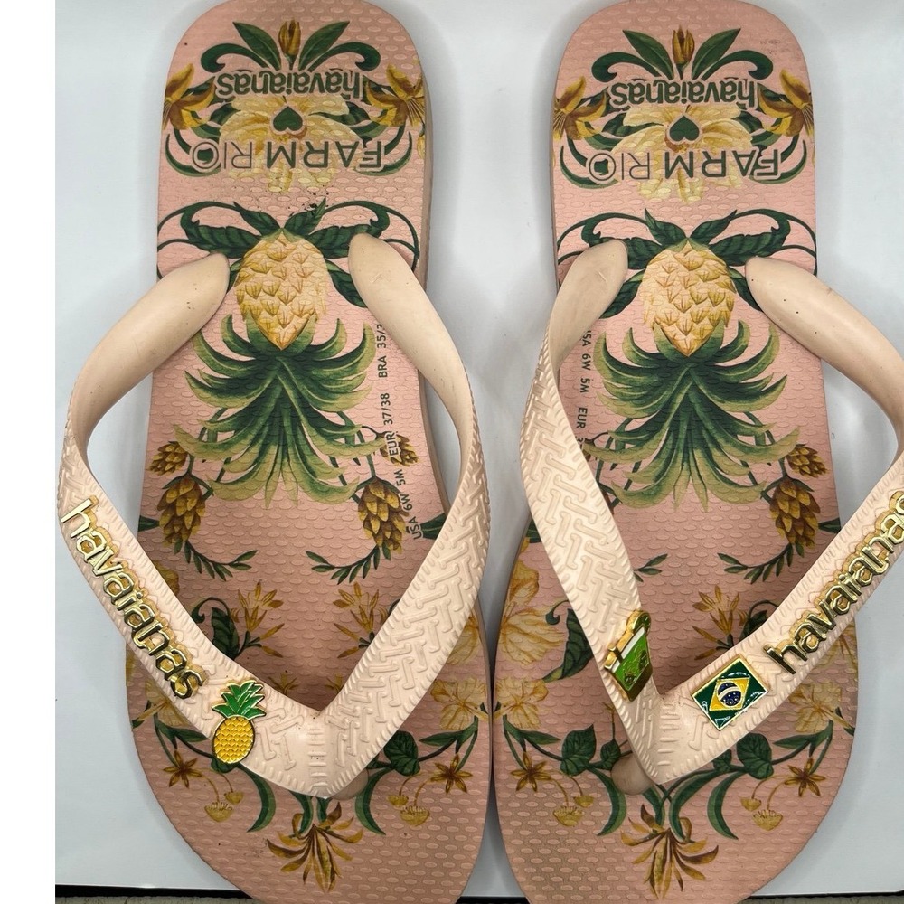 Havaianas FARM Rio Botanical Beauty Flip Flop Sandals Kids Size 3 Pink Tropical